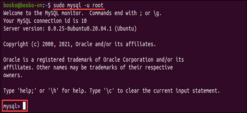 logging into the MySQL interface