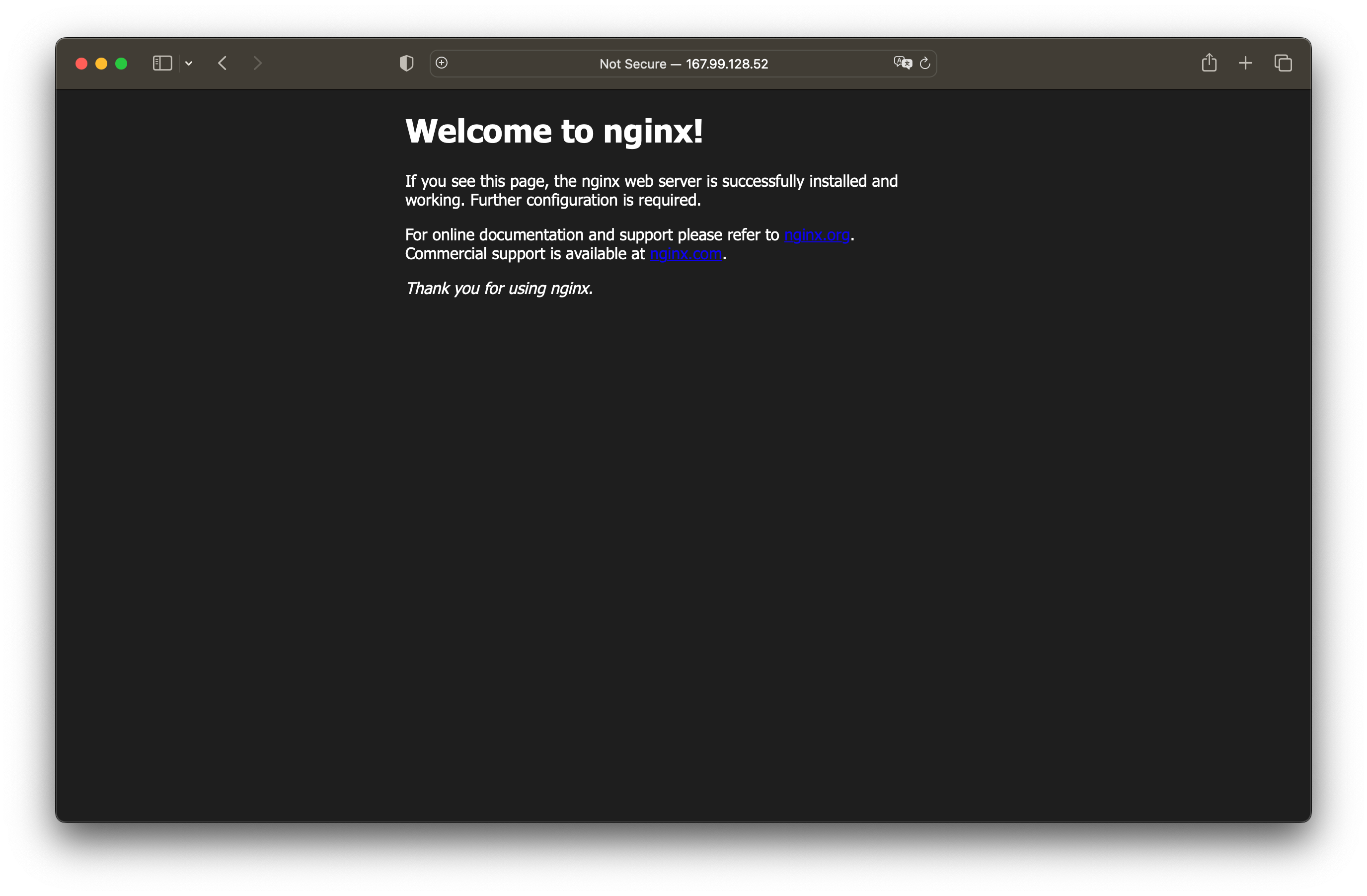 Nginx start page in a browser