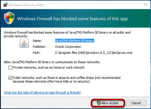 Allow the Minecraft Server in the firewall