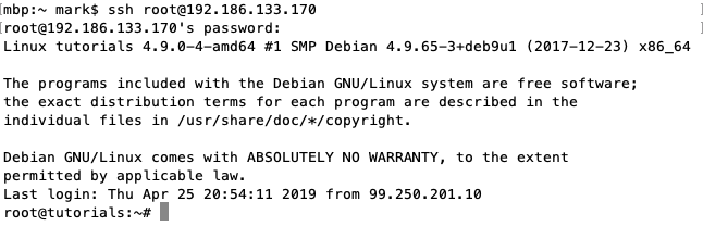 Enter the standard SSH command