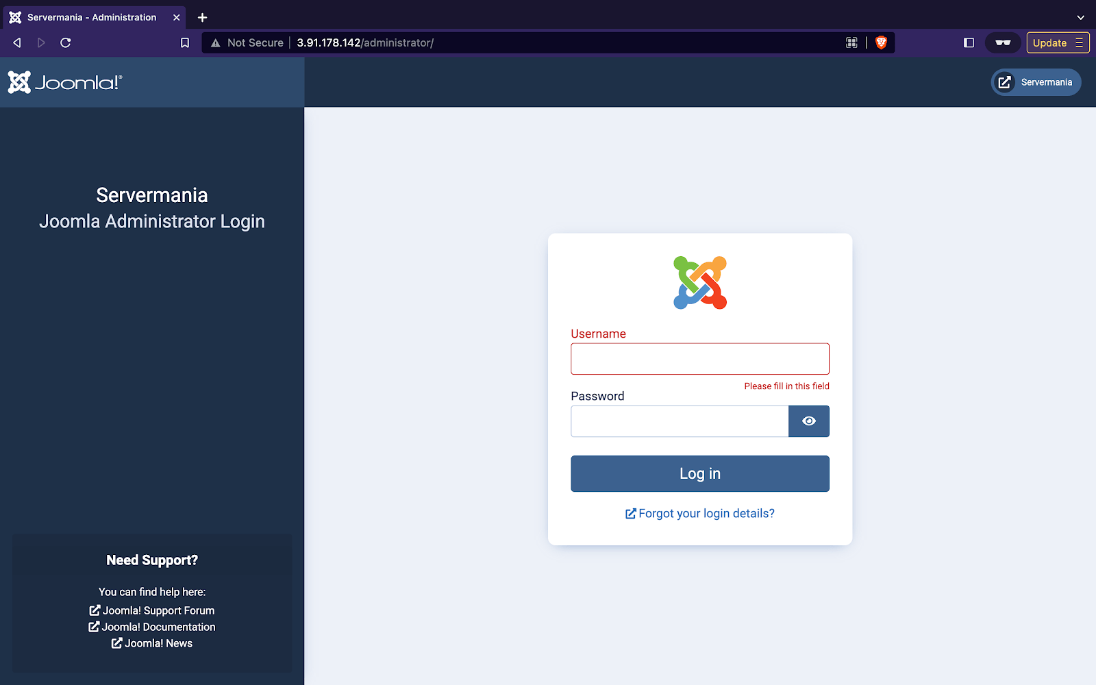 admin panel login page